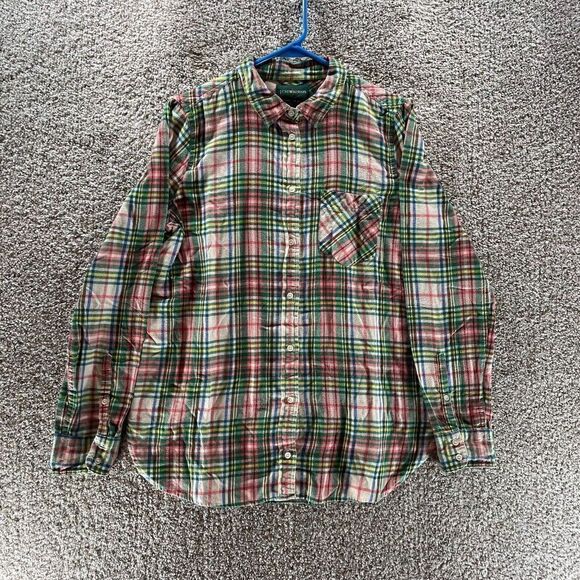 J Crew Shirt Womens 8 Red Green Plaid Button Up Flannel Always Cotton Preppy - Picture 1 of 11